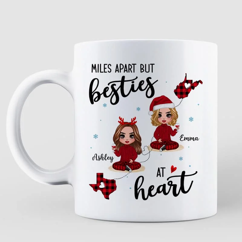 insulated coffee cup with handle -Red Plaid Long Distance Doll Besties Personalized Mug