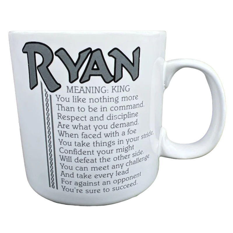 funny custom travel mug -RYAN Poetry Name Gray Interior Mug Papel