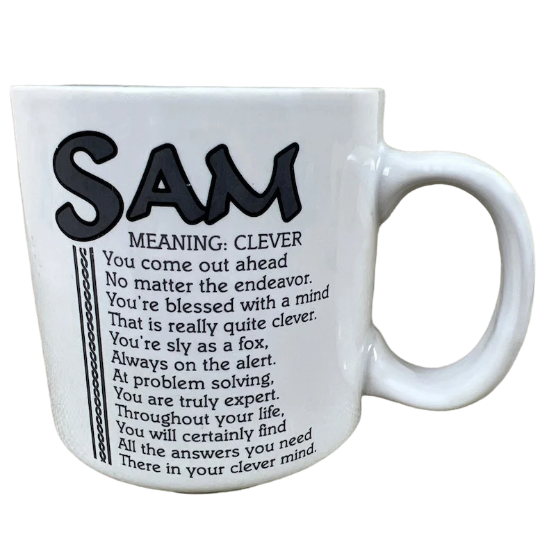 designer ceramic tea mug -SAM Poetry Name Mug Gray Interior Papel