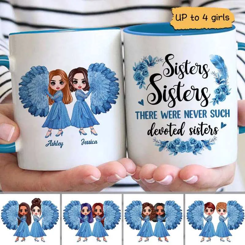 premium ceramic coffee cup -Sisters Sisters Blue Dresses Besties Personalized Coffee Mug