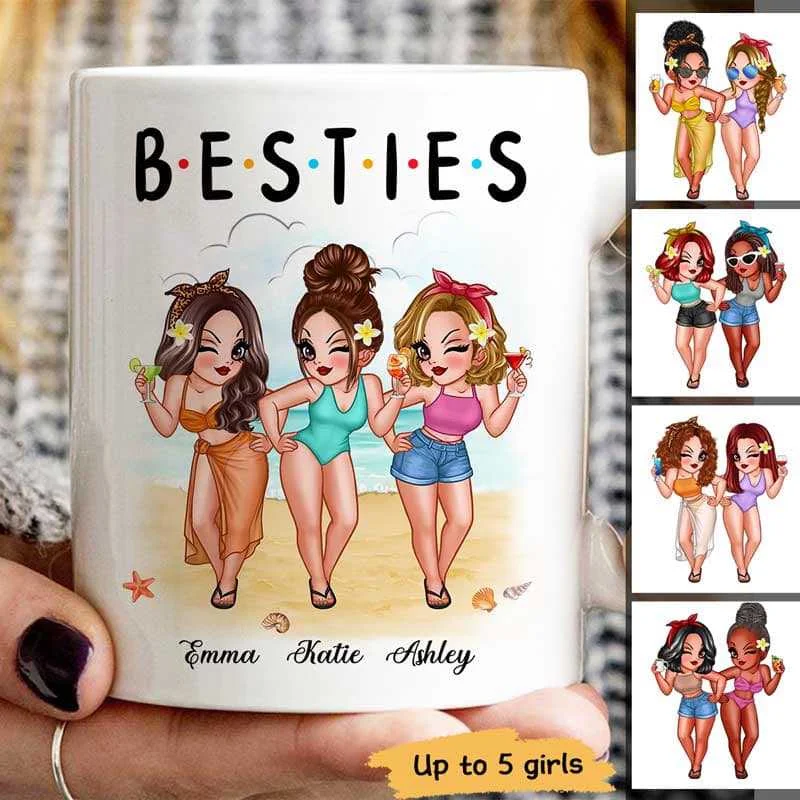 silicone coffee mug -Summer Beach Girls Besties Sisters Personalized Mug