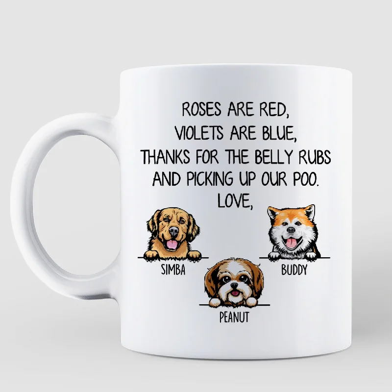 unique travel coffee mug with design -Thanks For Belly Rubs And Picking Up Poo Peeking Dog Personalized Mug - Gift For Dog Mom - Gift For Dog Dad