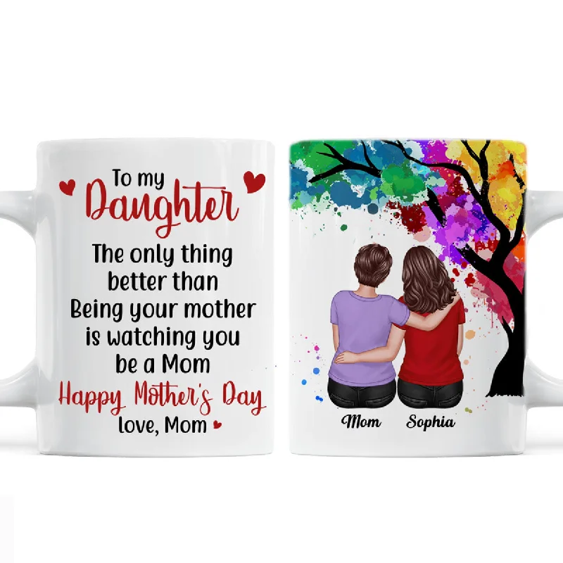 coffee mug with gold trim -To My Daughter Happy Mother‘s Day Watercolor Tree Personalized Mug