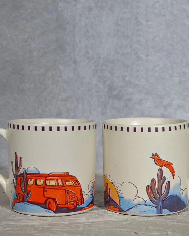 large ceramic tea cup -Travel Theme Coffee Ceramic Mugs | Set of 2 | 260 ml