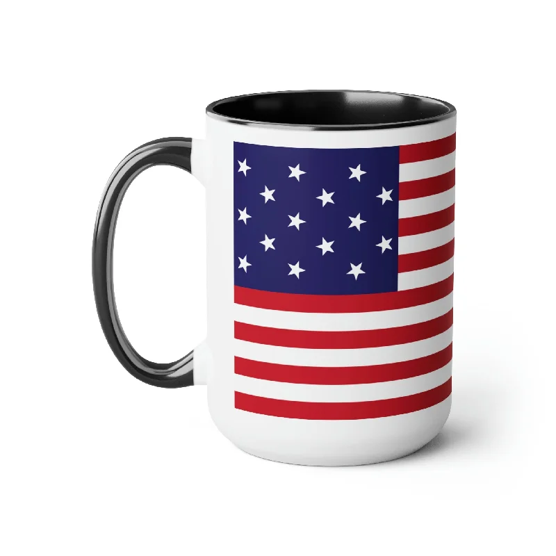 travel coffee cup with custom design -Two-Tone Star Spangled Banner Flag Coffee Mugs, 15oz