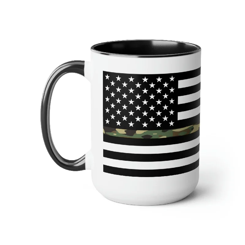 affordable travel mug -Two-Tone Thin Camo Line Flag Coffee Mugs, 15oz