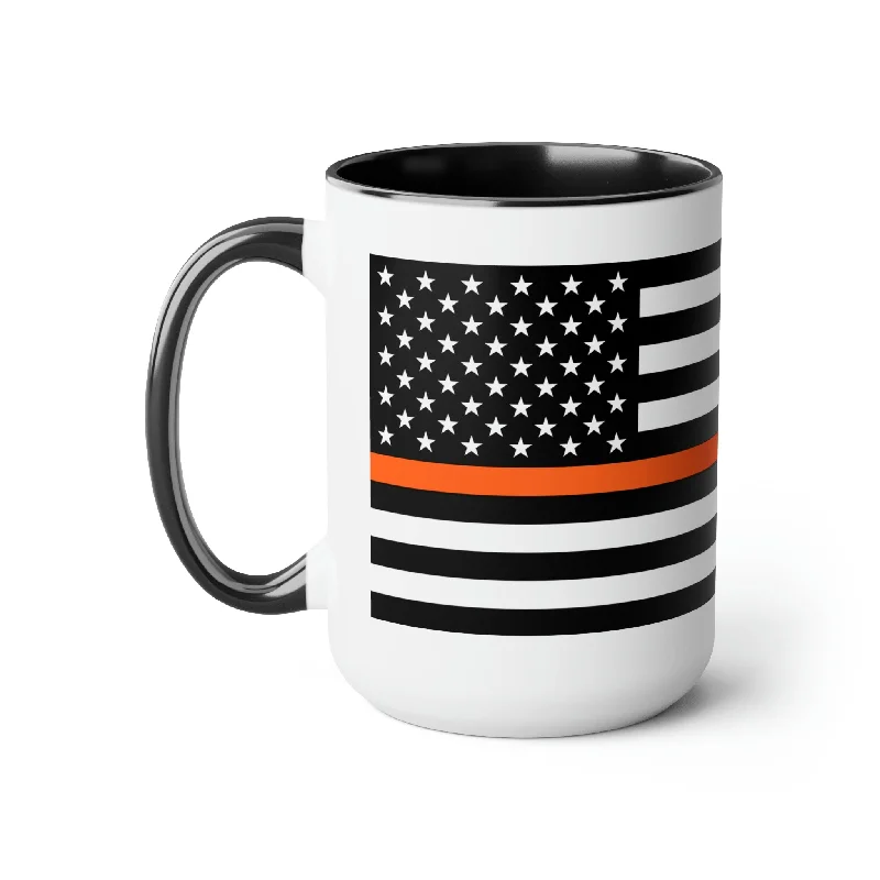 funny tea cup for gifts -Two-Tone Thin Orange Line Flag Coffee Mugs, 15oz