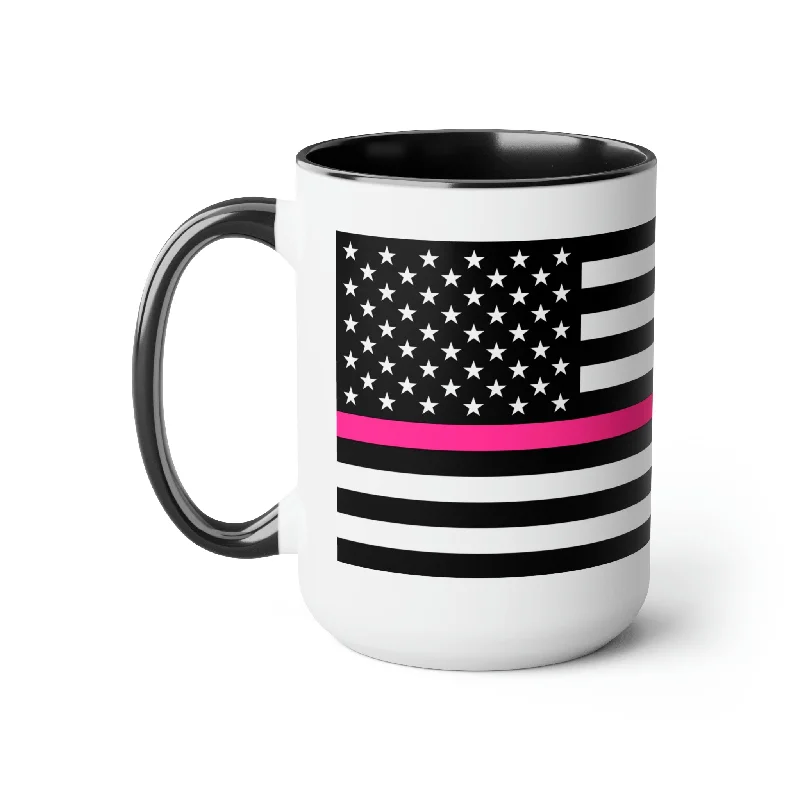 coffee mug with motivational message -Two-Tone Thin Pink Line Flag Coffee Mugs, 15oz