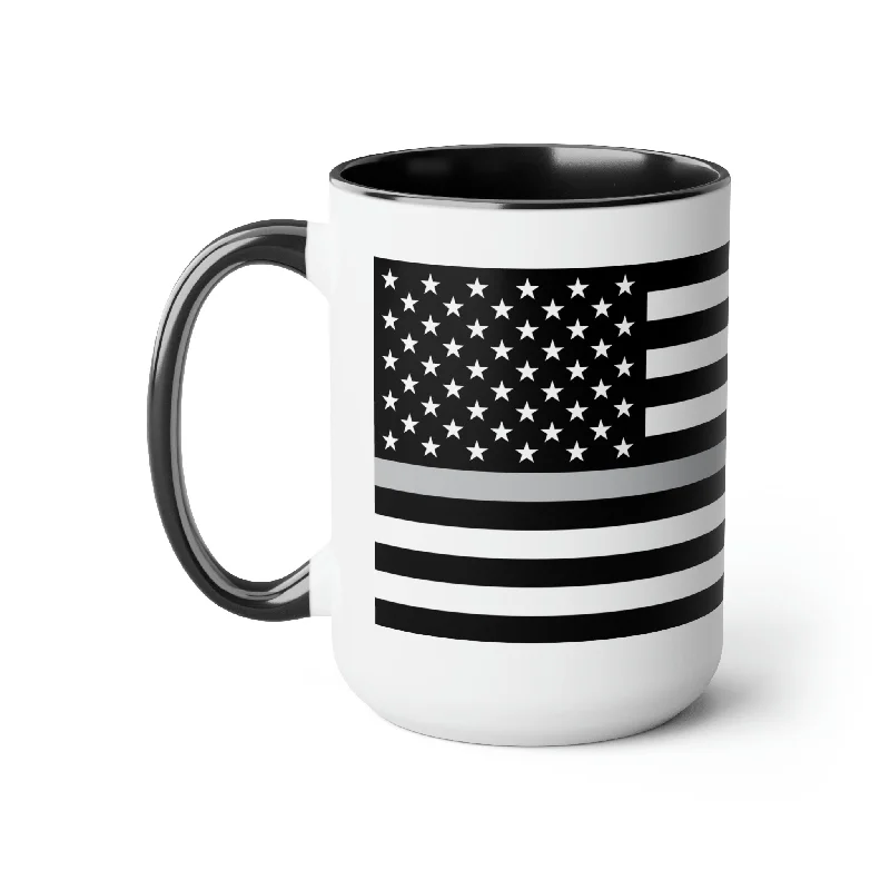 high-quality travel mug -Two-Tone Thin Silver Line Flag Coffee Mugs, 15oz