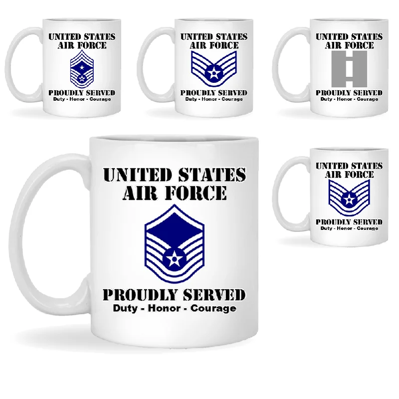 classic travel coffee cup -US Air Force Insignia Proudly Served Core Values 11oz - 15oz White Mug