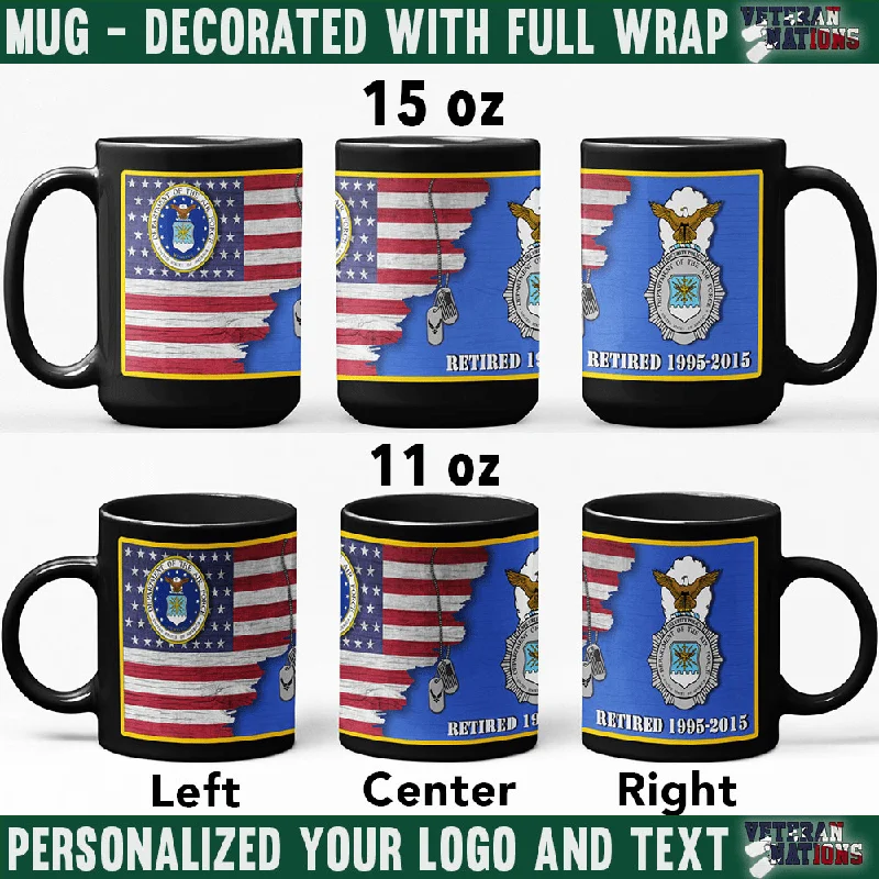 reusable glass coffee mug -US Air Force Major Commands - Personalized 11oz - 15oz Black Mug