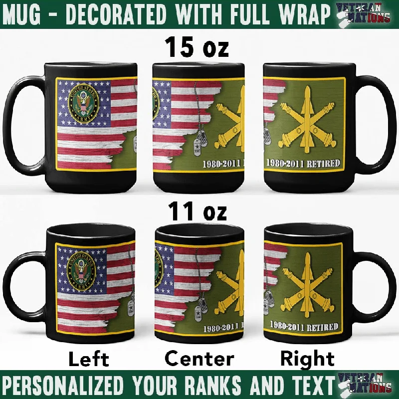 minimalist tea mug -US Army Branch - Personalized 11oz - 15oz Black Mug