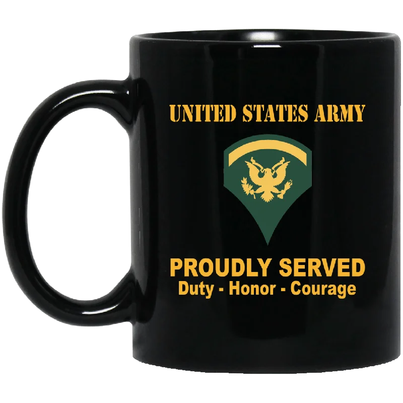 customizable coffee mug for gifts -US Army E-5 SPC E5 Specialist Ranks Proudly Served Black Mug Black Mug