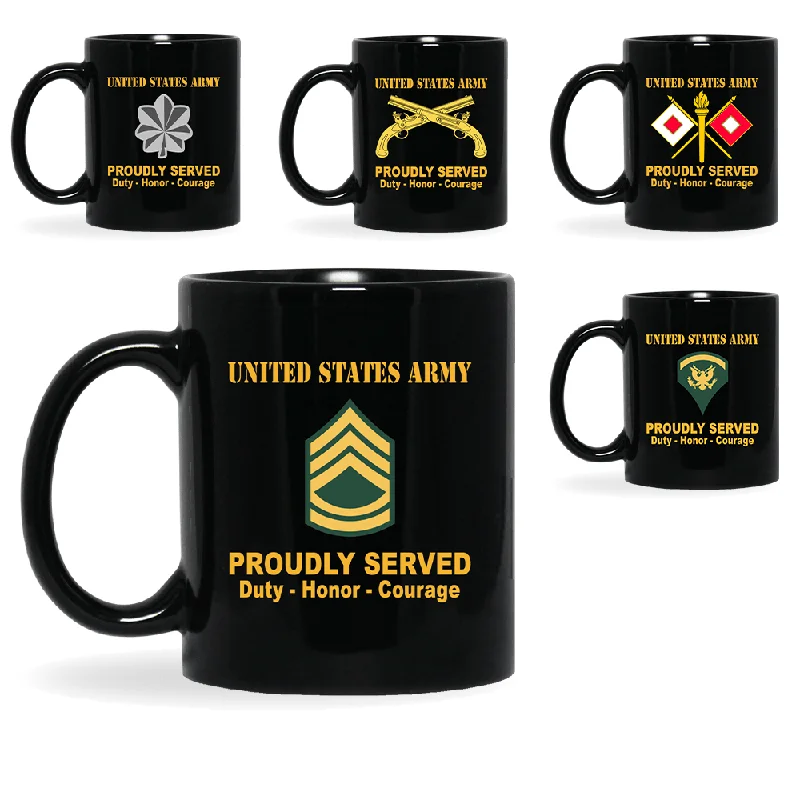 cute coffee cup for kids -US Army Insignia Proudly Served Core Values 11oz - 15oz Black Mug