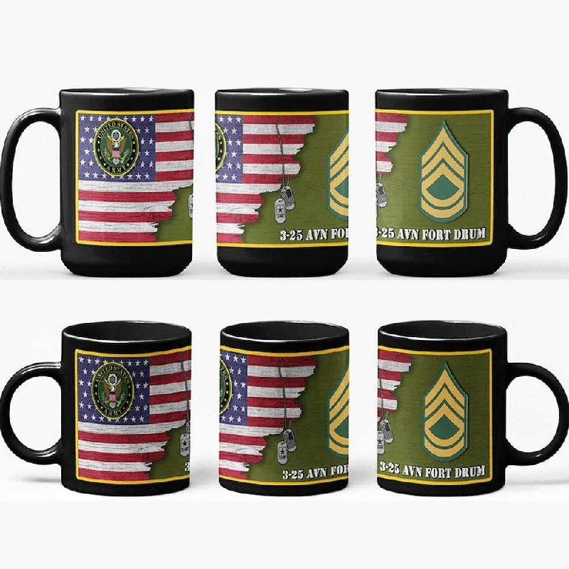 funny custom coffee mug -US Army Insignia With American Flag Personalized 11oz - 15oz Black Mug