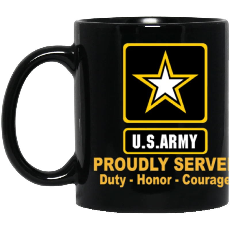 custom coffee mug with name -US Army Logo Proudly Served Core Values 11 oz. Black Mug