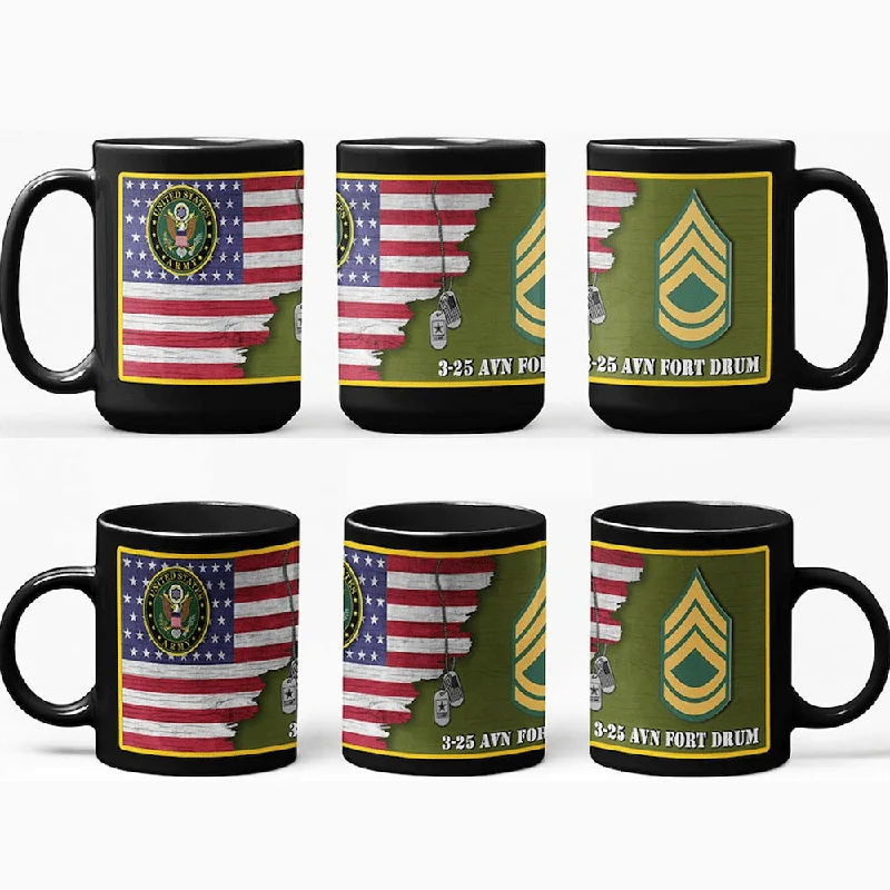 ceramic coffee mug with design -US Army Ranks - Personalized 11oz - 15oz Black Mug