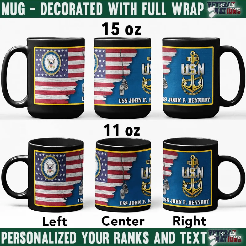 hand-crafted coffee cup -US Navy Collar - Personalized 11oz - 15oz Black Mug