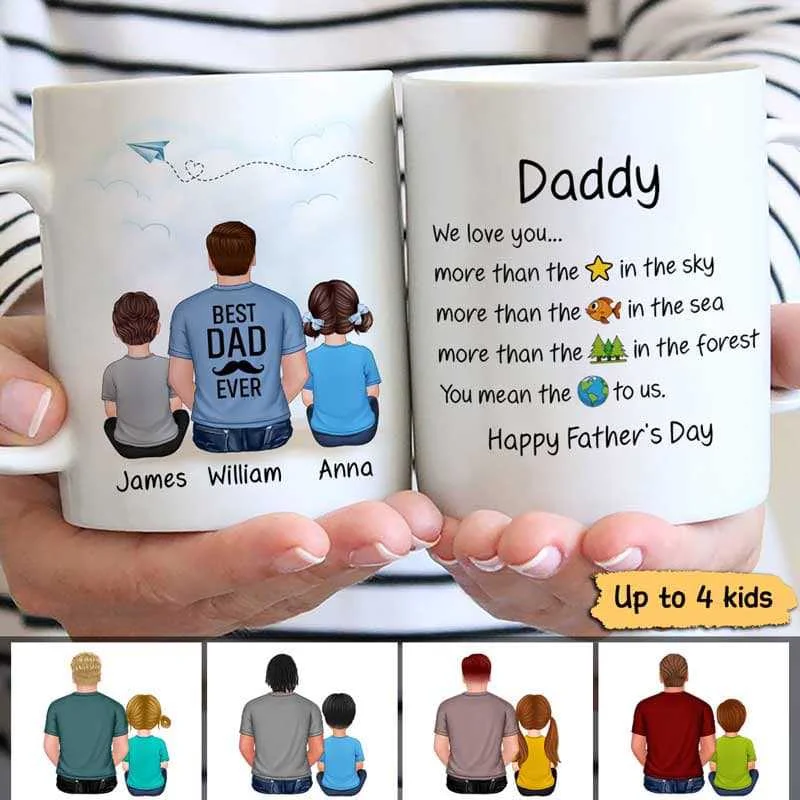 insulated travel coffee cup with lid -We Love You Dad & Children Back View Personalized Mug