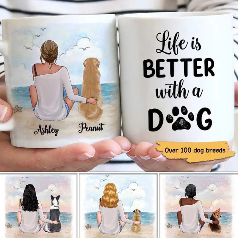 oversized ceramic mug -Woman And Dog At Sea Personalized Coffee Mug