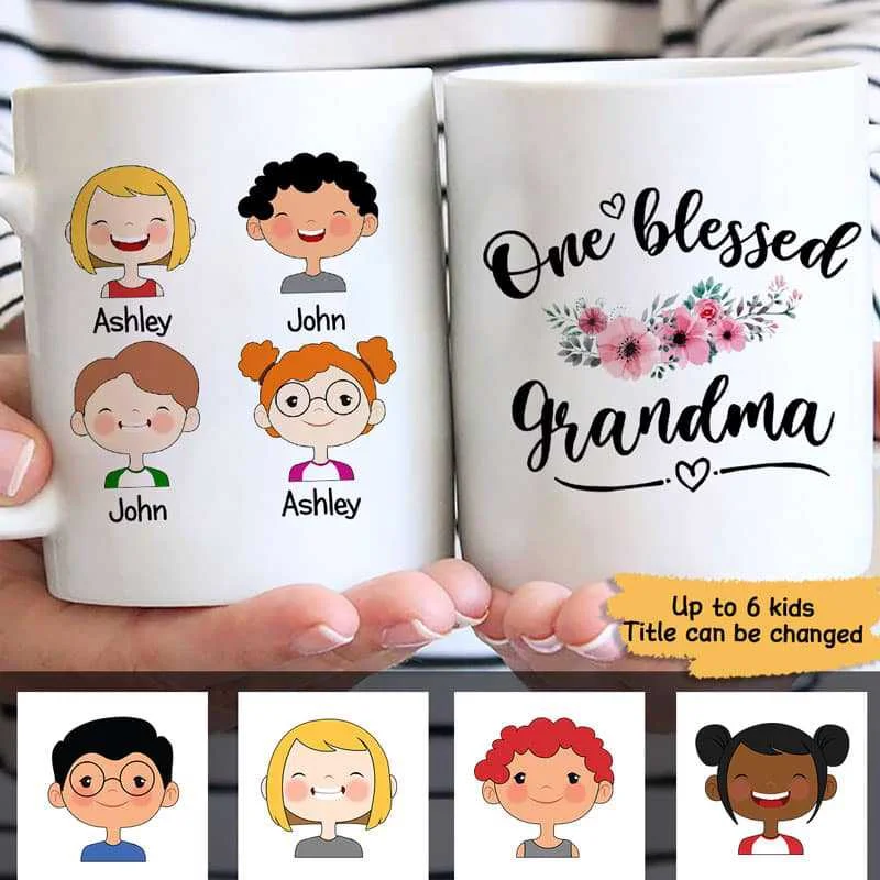 minimalist coffee mug -World‘s Best Grandma Family Kid Face Personalized Coffee Mug