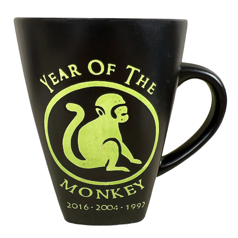 large ceramic tea cup -Year Of The Monkey Chinese Zodiac Tall Etched Square Bottom Green Interior Mug Fisher