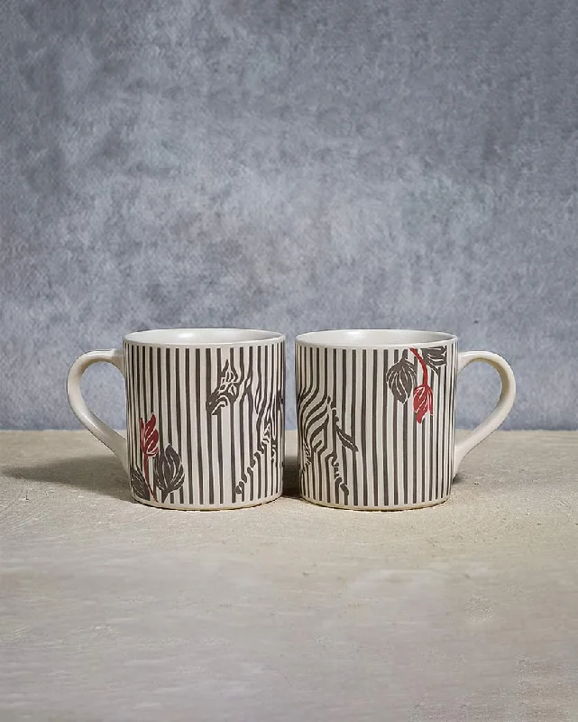 stainless steel tea cup -Zebra Collection Coffee Ceramic Mugs | Set of 2 | 260 ml