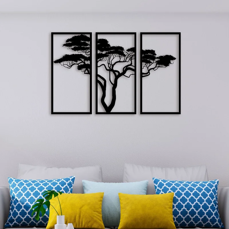 unique nature canvas wall art paintings-3 Piece Bonsai Tree Metal Wall Art