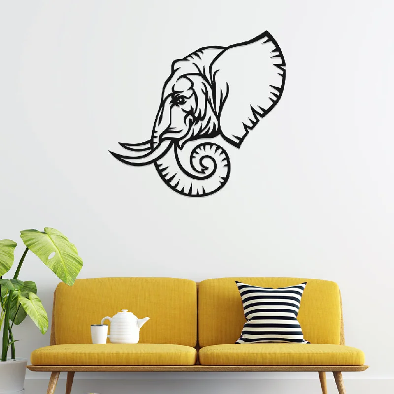 contemporary nature geometric canvas art-3D Look Elephant Face Metal Wall Art