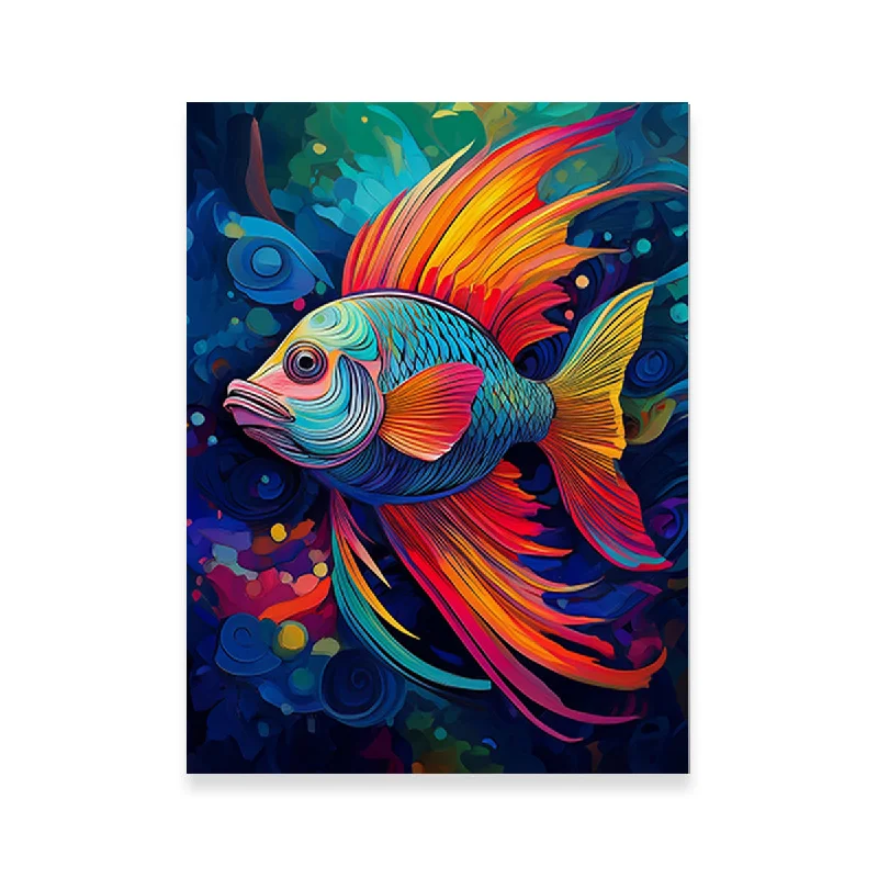 vibrant modern beach canvas paintings-Abstract  Fish Modern Art