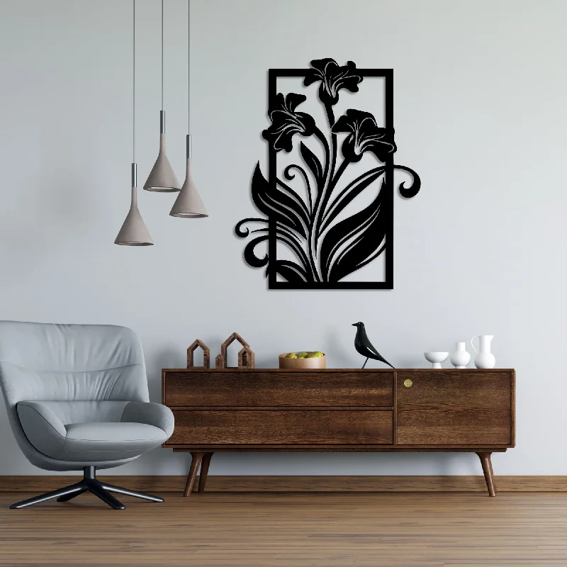 oversized tropical floral landscape paintings-Amaryllis Flower Metal Wall Art