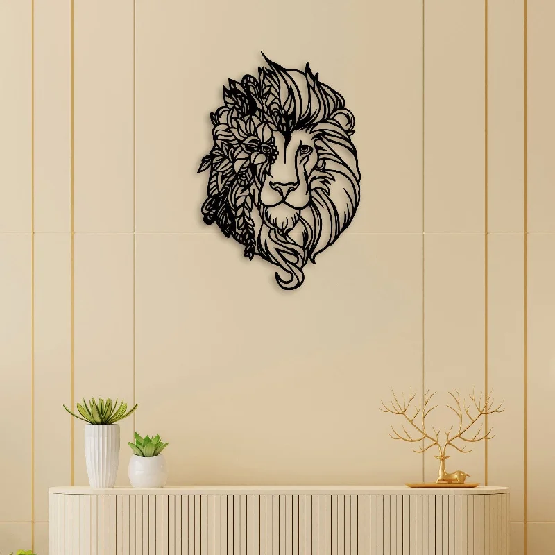 unique vintage coastal art paintings-Beautiful Lion Face Metal Wall Art