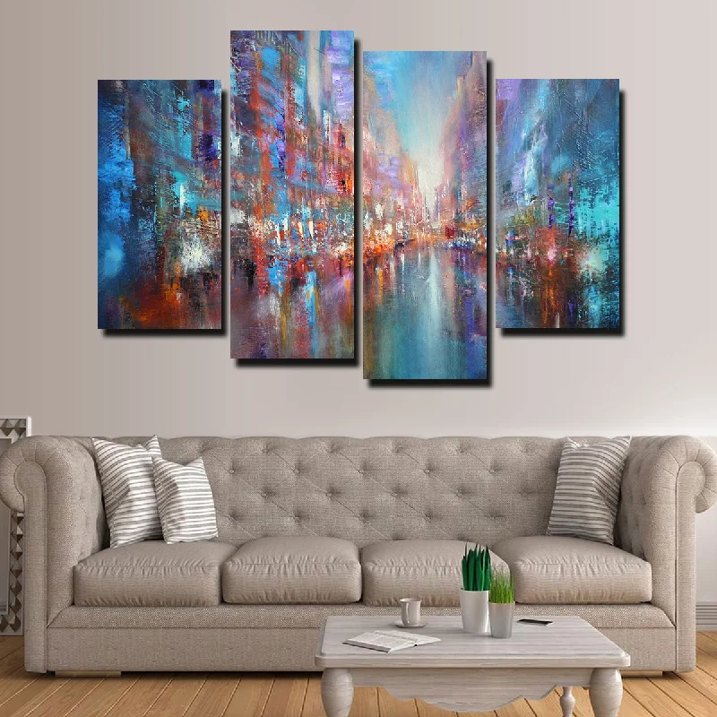 tropical cityscape modern floral paintings-Blue City