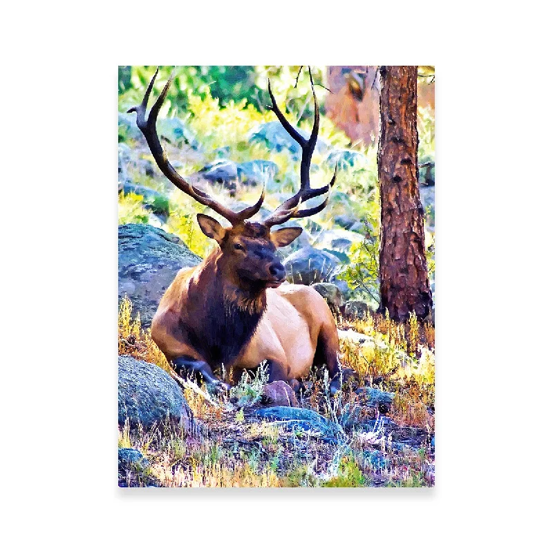 oversized retro nature floral paintings-Bull Elk