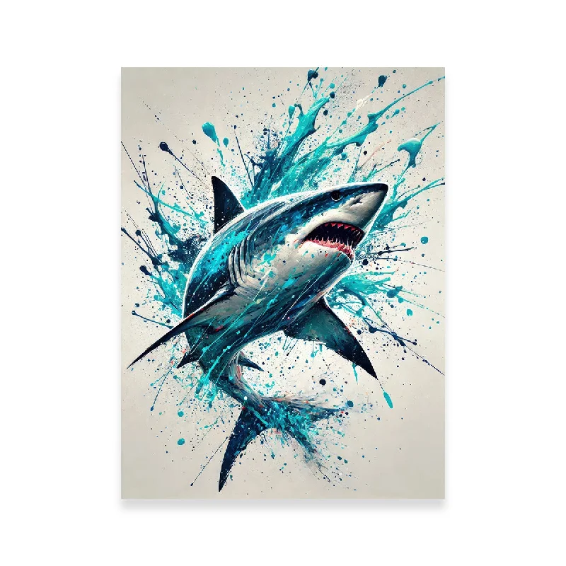 geometric vibrant tropical landscape paintings-Bull Shark Blue Splash