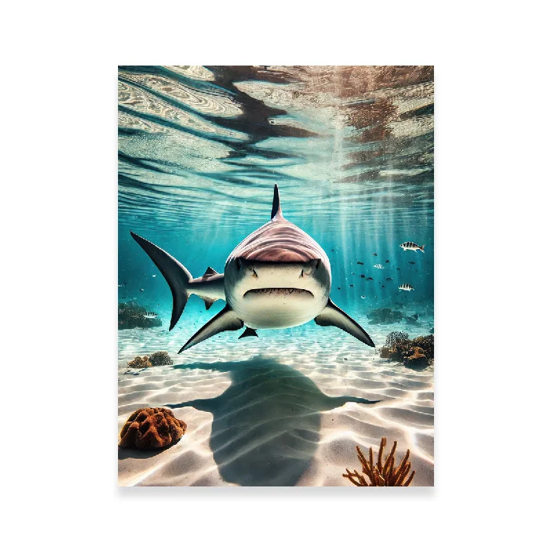 vibrant abstract floral wall art-Bull Shark in Shallow Waters