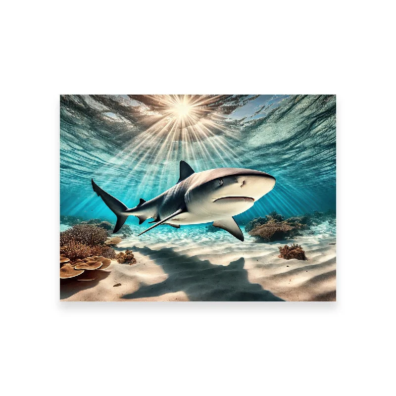 artistic floral botanical canvas paintings-Bull Shark in Tropical Waters