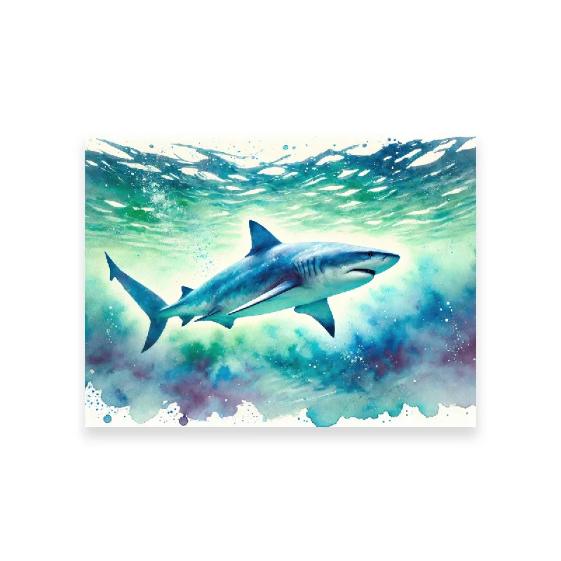 modern artistic geometric cityscape paintings-Bull Shark Watercolor