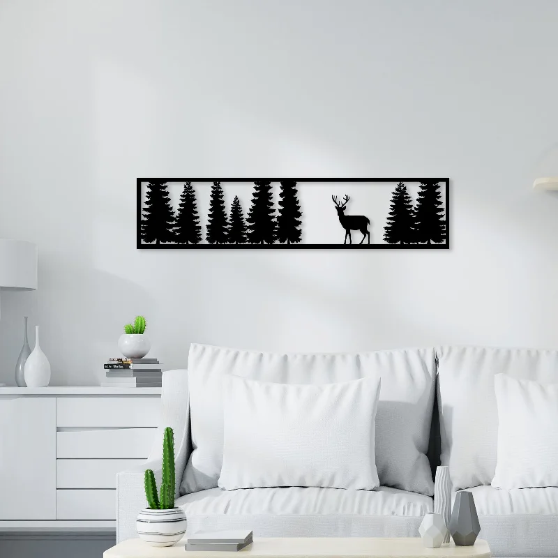 colorful nature-inspired abstract paintings-Deer in Forest Metal Wall Art