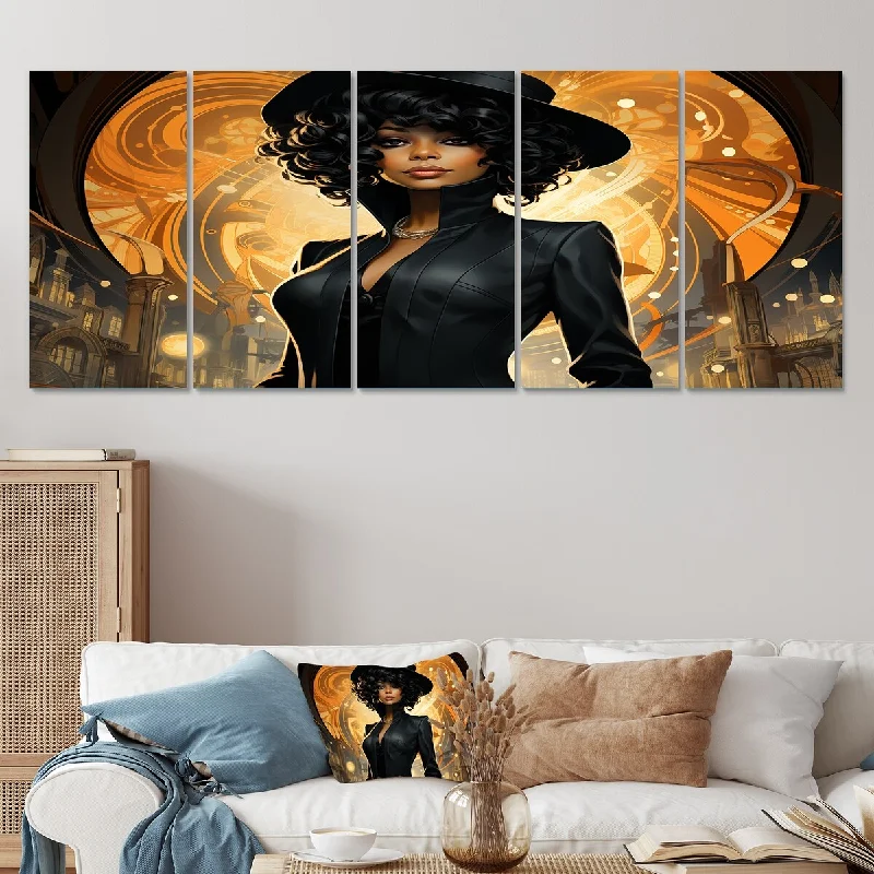 tropical beach landscape decorative paintings-Designart "African American Woman Harlem Renaissance I"African American Art Set Of 5 Oversized Wall Decor For Hallway