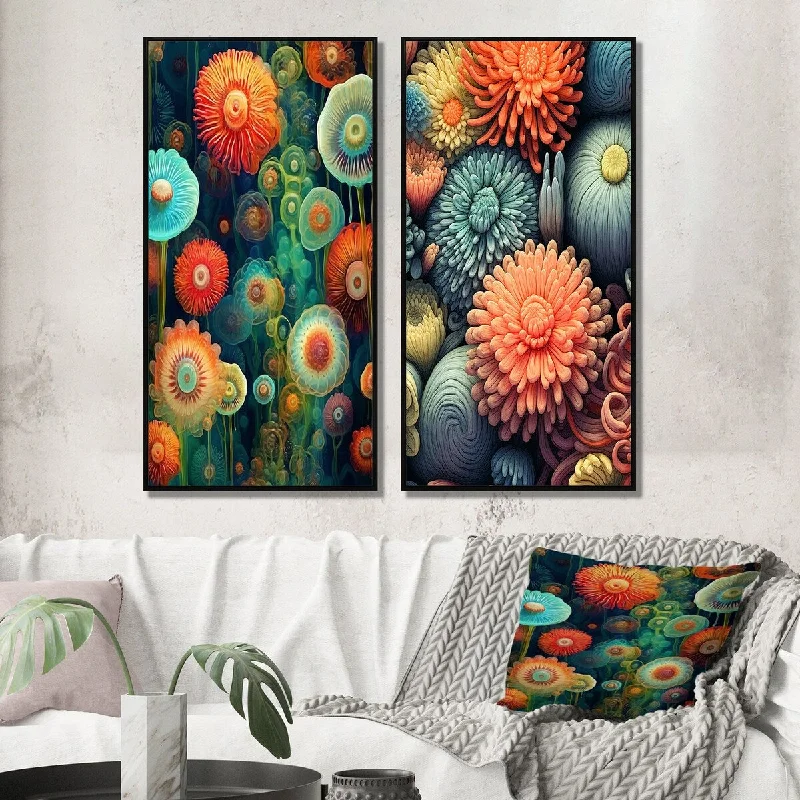 tropical geometric cityscape paintings-Designart "Beautiful Deep Sea Anemones Retro Harmony III" Marine Animals Wall Art Décor - Modern Wall Art Set Of 2