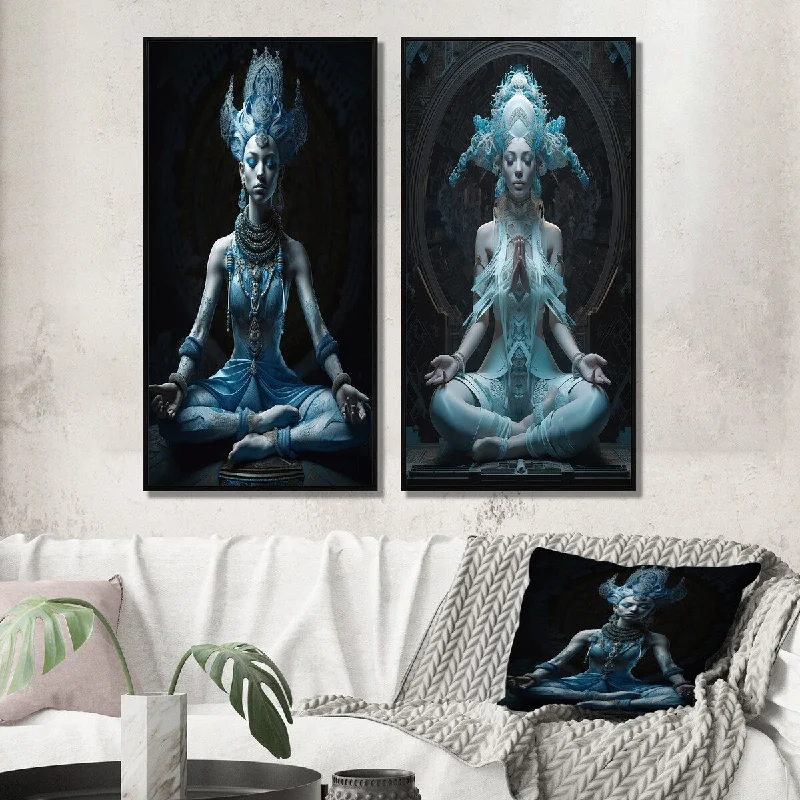 creative nature floral canvas paintings-Designart "Blue Yogini Meditation Spiritual Grace II" Yoga Wall Art Décor - Traditional Gallery Set For Office Decor