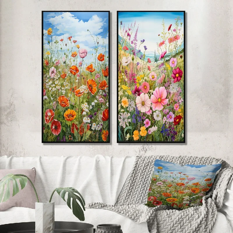 large colorful abstract geometric paintings-Designart "Celebration Of Spring Mountain Wildflowers I" Wildflowers Framed Wall Art Set Of 2 For Living Room Decor