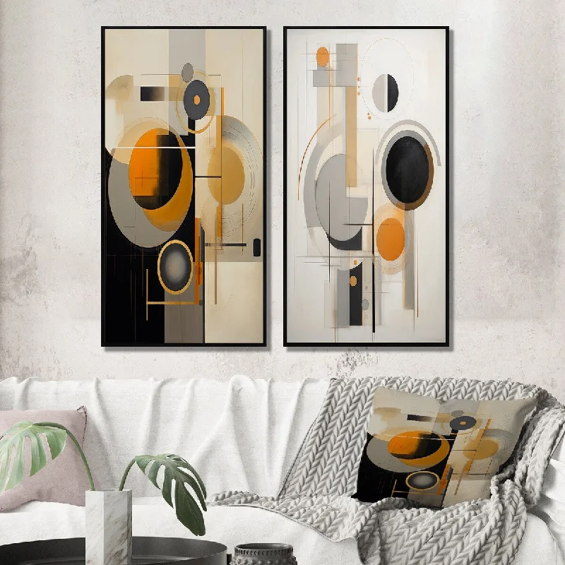 retro floral abstract canvas paintings-Designart "Energy Of Possibility Retro Circular Abstract I" Modern Geometric Gallery Wall Set Of 2 For Home Decor