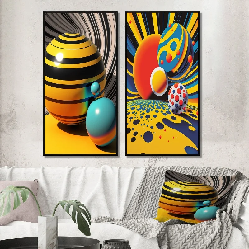 bold abstract modern paintings-Designart "Pop Art Colorful Spheres III" Modern Geometric Framed Wall Art Set Of 2 Gallery Wall Set For Home Decor