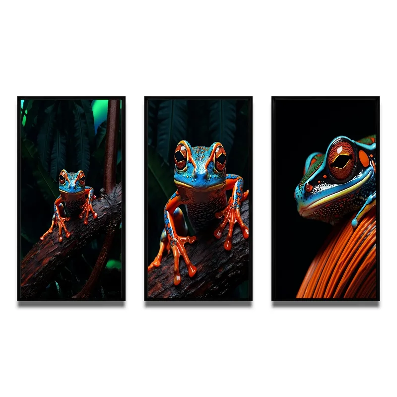 bold abstract modern paintings-Designart "Portrait Of Pinstriped Tree Frog Wildlife III" Animal Frog Frame Gallery Set Of 3 For Office Decor