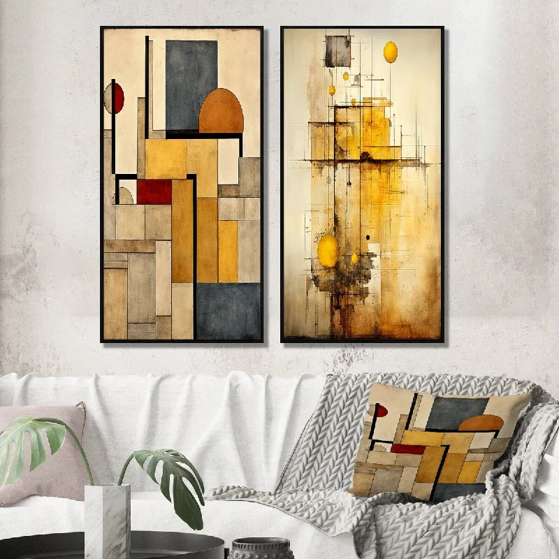 abstract modern nature floral paintings-Designart "Simplicity Of Beauty Vintage Abstract" Modern Geometric Framed Modern Gallery Wall Set Of 2 For Home Decor