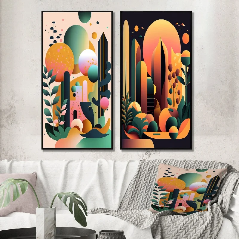 oversized floral landscape canvas paintings-Designart "Spring Joy Celebration I" Abstract Landscape Wall Art Décor - Traditional Canvas Set For Living Room Decor