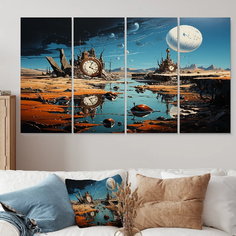 nature-inspired retro beach paintings-Designart "The Persistence Of Dali Surreal II" Surrealism Landscape Canvas Set Of 4 Oversized Traditional Wall Art Decor