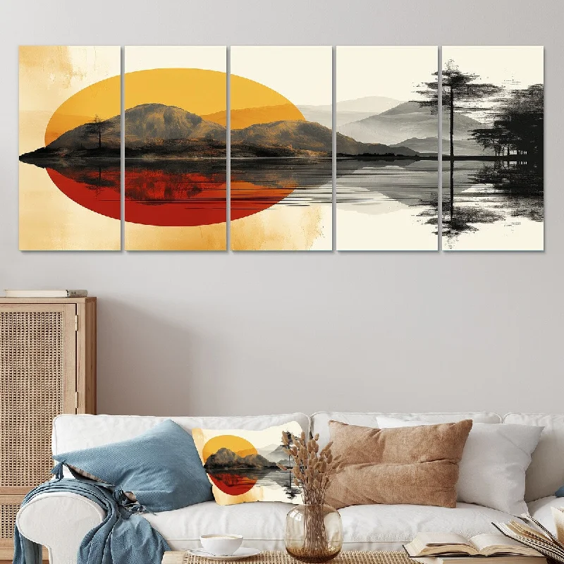 modern botanical floral wall paintings-Designart "Transcendent Mountain Abstract Collages I"Abstract Collages Set Of 5 Oversized Wall Decor Art For Living Room